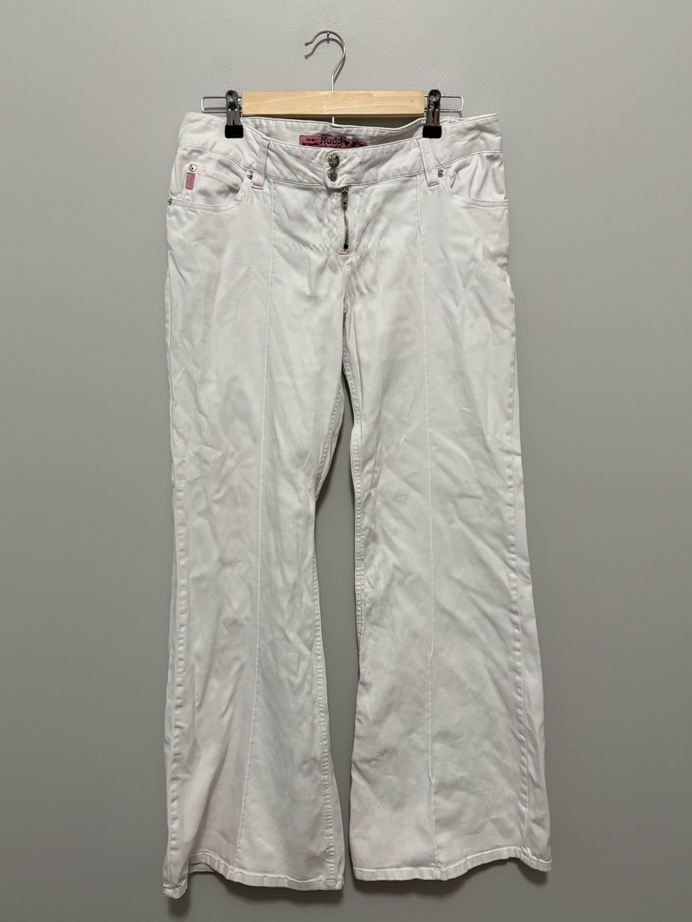 Vintage Y2K Mudd White Boho Festival Flared Wide Leg Pants